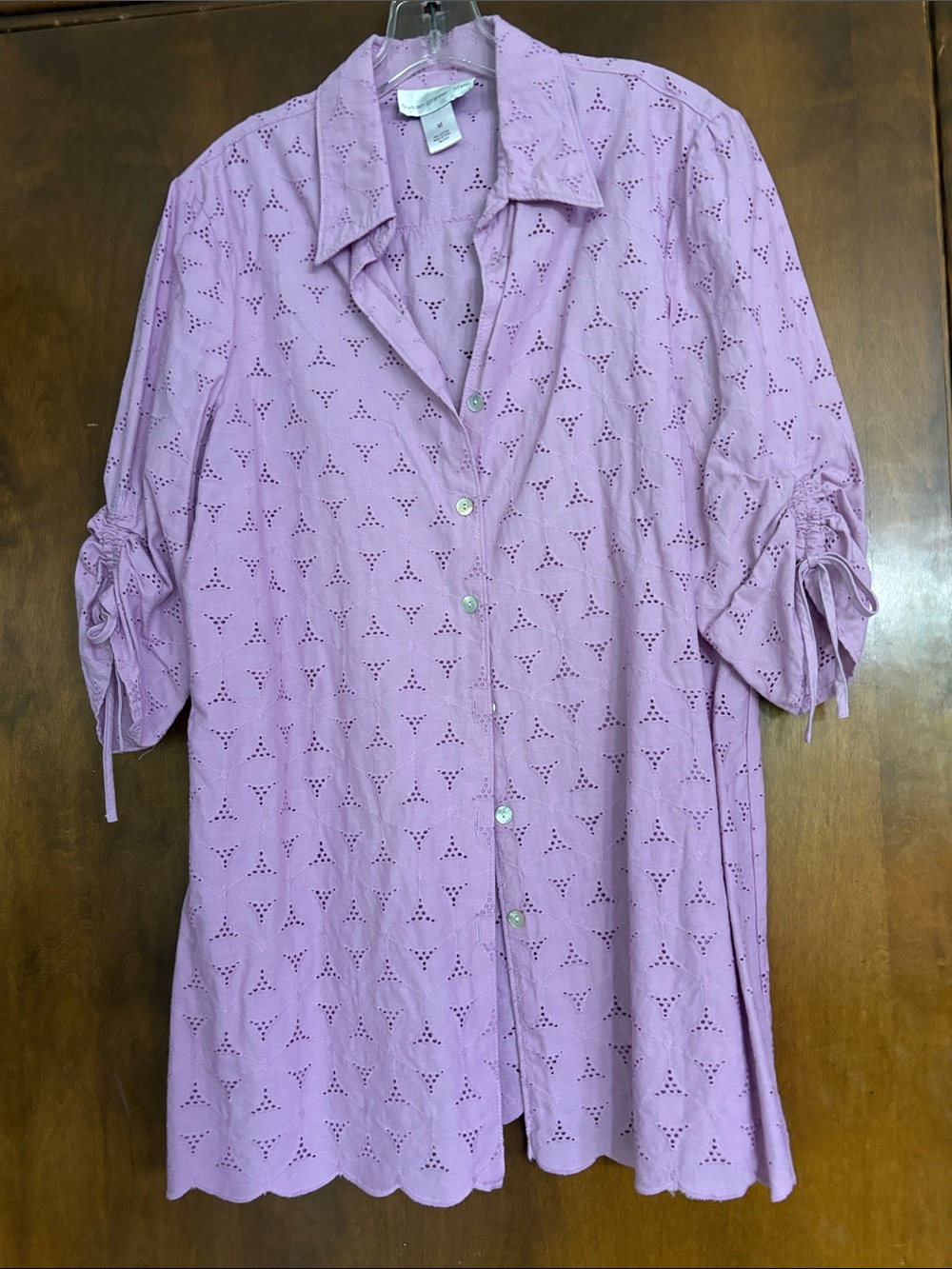 Susan Graver Lavender Eyelet Button-Up Shirt